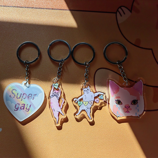 High Quality Custom Double Sided Acrylic Keychain with Gold Keychain Arrives with Protective Film