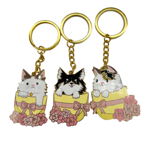 Manufacturer China Customized Business Gifts Hard Enamel with Silk Printing Cat Logo Metal Keychain