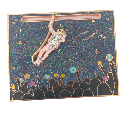 Wholesale Pin Manufacturer China BTS Logo Concert Sliding Lapel Pin With Glitter Background