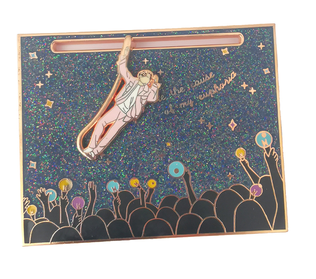 Wholesale Pin Manufacturer China BTS Logo Concert Sliding Lapel Pin With Glitter Background