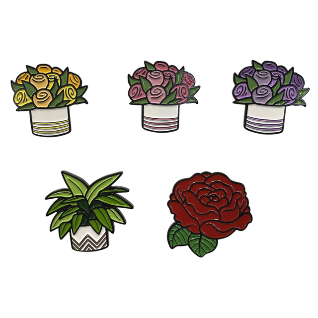 Free Sample High Quality Chinese Manufacturer Various Potted Flowers Soft Enamel Pin