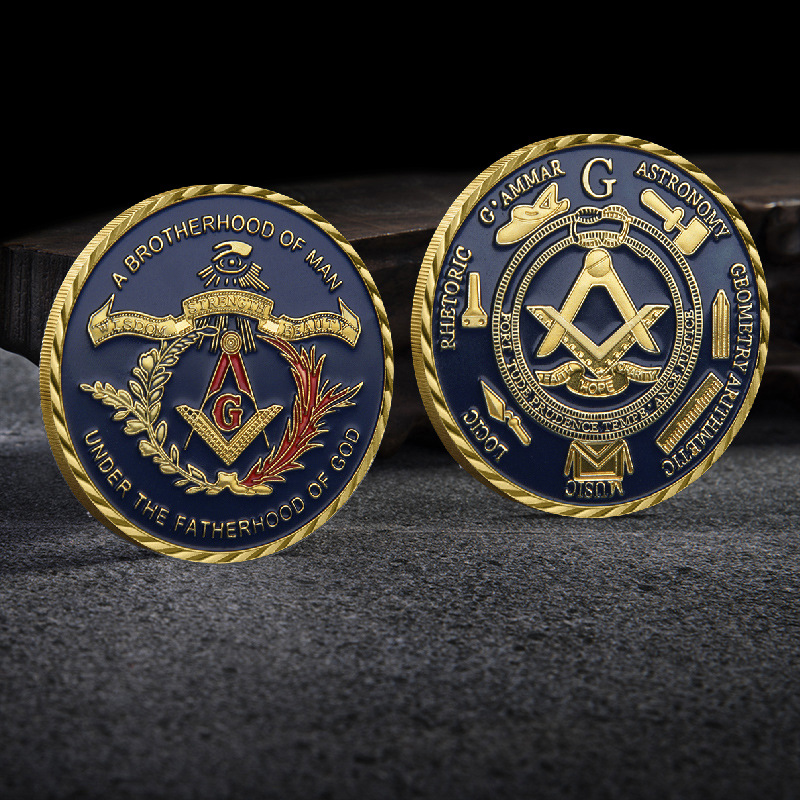 Free Mold Customized 3d Freemason Challenge Coins Instock Gold Plating Masonic Challenge Coins