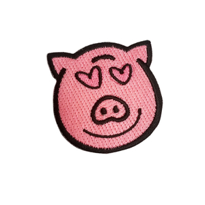 Customized Diy Cloth Patch Design Pig Logo with Pink Heart Eyes Embroidery Patches 