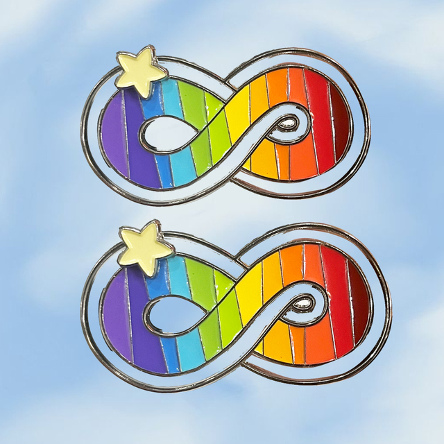 New Arrival Rainbow Color Customized Soft Lapel Pin with Moving Stars Metal Slider Neurodiversity Rainbow Infinity Symbol Pin 