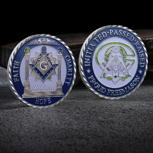 China Manufacturer Instock Coin Sales Silver Plated Customized Masonic Logo Cheap Coins 