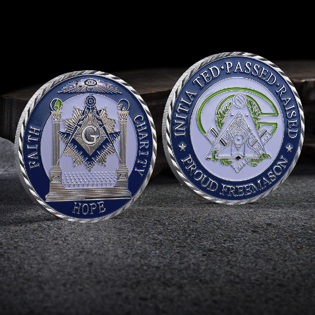 China Manufacturer Instock Coin Sales Silver Plated Customized Masonic Logo Cheap Coins 