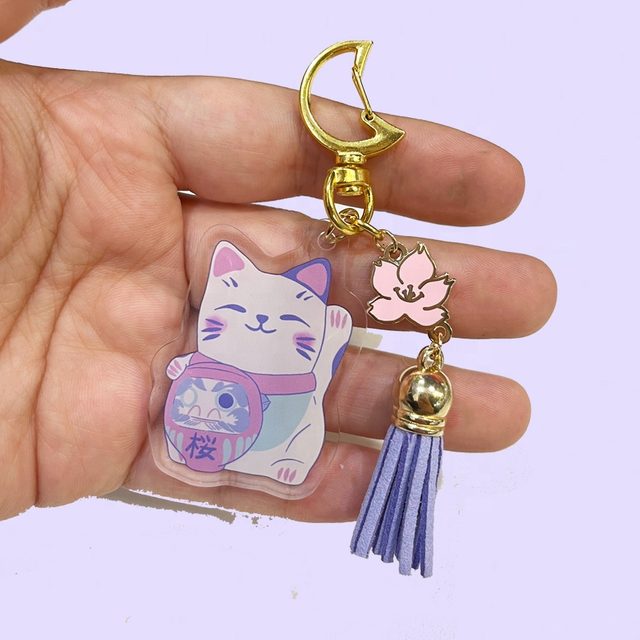 High Quailty Custom Logo 2D Promotional Cute Cartoon Cat Custom Acrylic Keychain