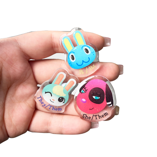 Factory Price Trans And Gender Logo Plastic Pins with Epoxy And Glitter Anime Charm Pins