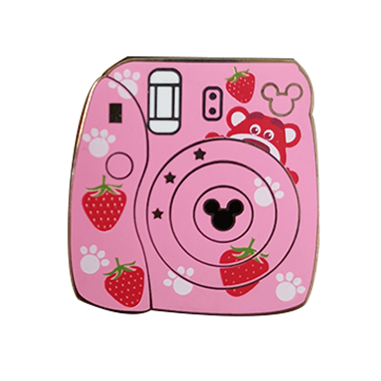 DLC custom cute metal Camera pins hard enamel lapel pin Up and down telescopic spring