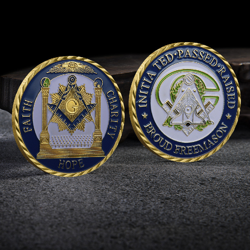 Free Mold Customized 3d Freemason Challenge Coins Instock Gold Plating Masonic Challenge Coins