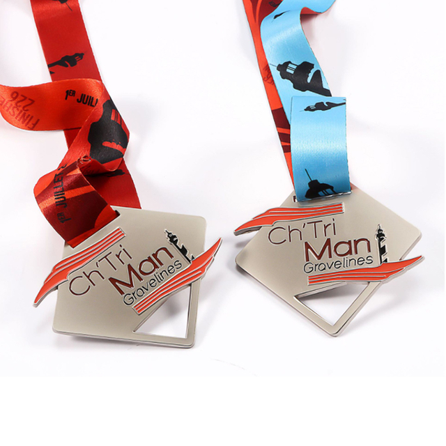 Wholesale Diy Ribbon Race Medal Manufacturers Cube Shape Metal Customized Medals 