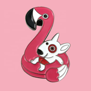 Playful Pup and Flamingo Duo Enamel Lapel Pin Unique Animal Themed Accessory