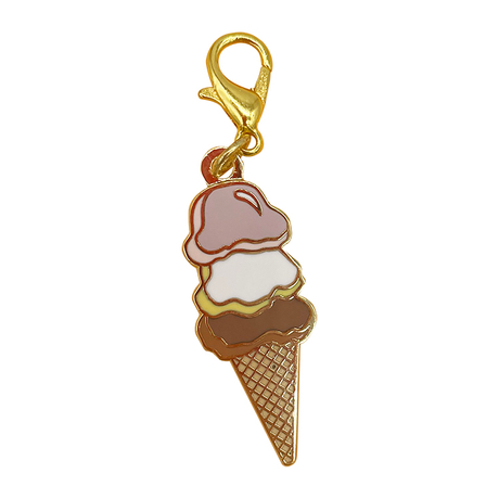 Promotional Gifts Custom Bulk Price Gold Ice Cream Shape Metal Charm with Lobster Clutches 