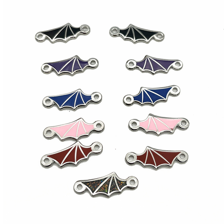 Wholesale Metal Hard Enamel Charms Mini Wings Design Bracelent Charm Pendants with Different Colors Glitter Filled Charms