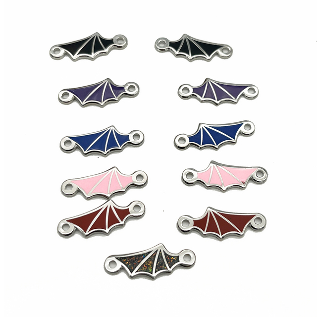 Wholesale Metal Hard Enamel Charms Mini Wings Design Bracelent Charm Pendants with Different Colors Glitter Filled Charms