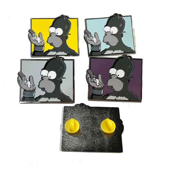 Different Background Customized Metal Simpson Logo Black Nickel Plated Hard Enamel with Colorful Printing