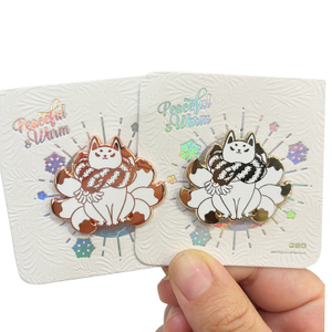 Pin Factory Metal Badge Design Gold And Rose Gold Plating Lapel Pin Nine Tale Fox Design with Rainbow Oil Packing Cards